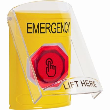 SS22A6EM-EN STI Yellow Indoor Only Flush or Surface Cover w/ Horn Momentary (Illuminated) with Red Lens Stopper Station with EMERGENCY Label English
