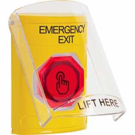 SS22A6EX-EN STI Yellow Indoor Only Flush or Surface Cover w/ Horn Momentary (Illuminated) with Red Lens Stopper Station with EMERGENCY EXIT Label English