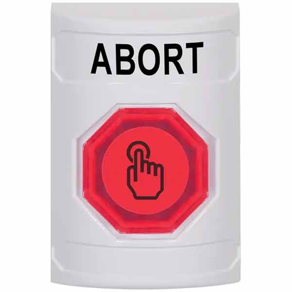 SS2306AB-EN STI White No Cover Momentary (Illuminated) with Red Lens Stopper Station with ABORT Label English