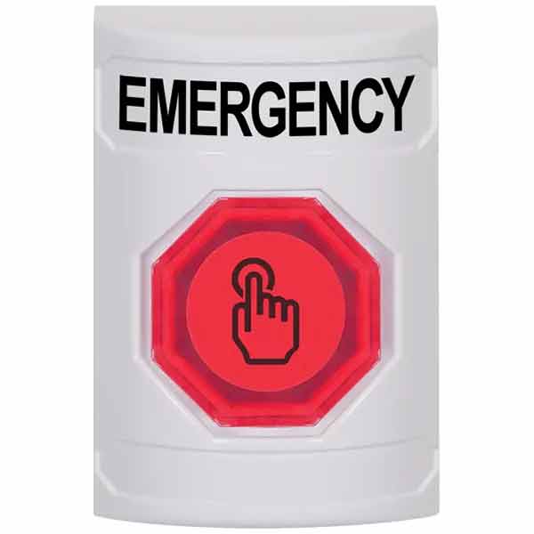 SS2306EM-EN STI White No Cover Momentary (Illuminated) with Red Lens Stopper Station with EMERGENCY Label English