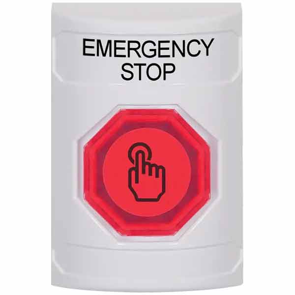 SS2306ES-EN STI White No Cover Momentary (Illuminated) with Red Lens Stopper Station with EMERGENCY STOP Label English
