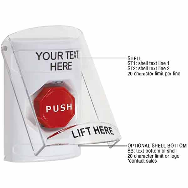 SS2322ZA-EN STI White Indoor Only Flush or Surface Cover Key-to-Reset (Illuminated) Stopper Station with Non-Returnable Custom Text Label English