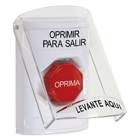 SS2328PX-ES STI White Indoor Only Flush or Surface Cover Pneumatic (Illuminated) Stopper Station with PUSH TO EXIT Label Spanish