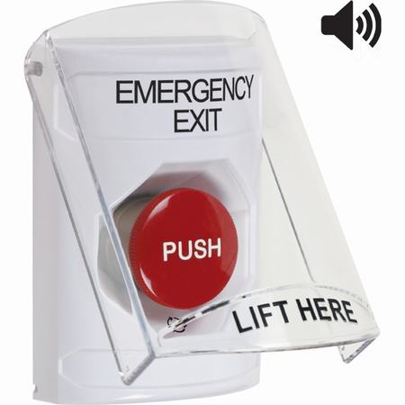 SS23A1EX-EN STI White Indoor Only Flush or Surface Cover w/ Horn Turn-to-Reset Stopper Station with EMERGENCY EXIT Label English