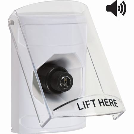 SS23A3NT-EN STI White Indoor Only Flush or Surface Cover w/ Horn Key-to-Activate Stopper Station with No Text Label English