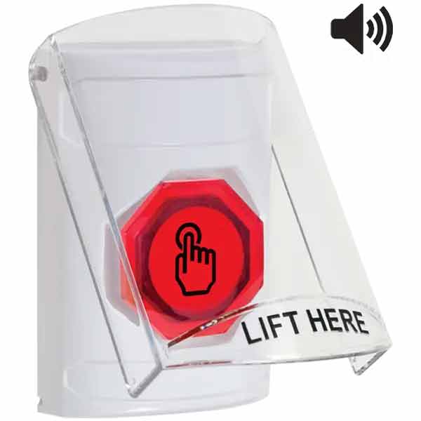 SS23A6NT-EN STI White Indoor Only Flush or Surface Cover w/ Horn Momentary (Illuminated) with Red Lens Stopper Station with No Text Label English