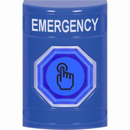 SS2406EM-EN STI Blue No Cover Momentary (Illuminated) with Blue Lens Stopper Station with EMERGENCY Label English