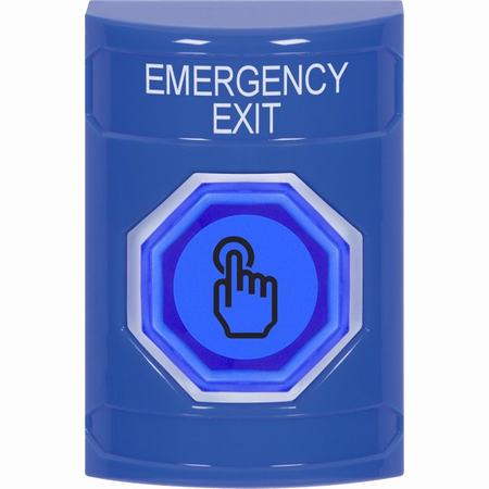 SS2406EX-EN STI Blue No Cover Momentary (Illuminated) with Blue Lens Stopper Station with EMERGENCY EXIT Label English