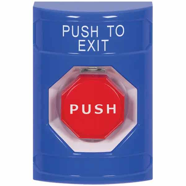 SS2408PX-EN STI Blue No Cover Pneumatic (Illuminated) Stopper Station with PUSH TO EXIT Label English