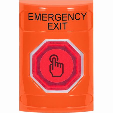 SS2506EX-EN STI Orange No Cover Momentary (Illuminated) with Red Lens Stopper Station with EMERGENCY EXIT Label English