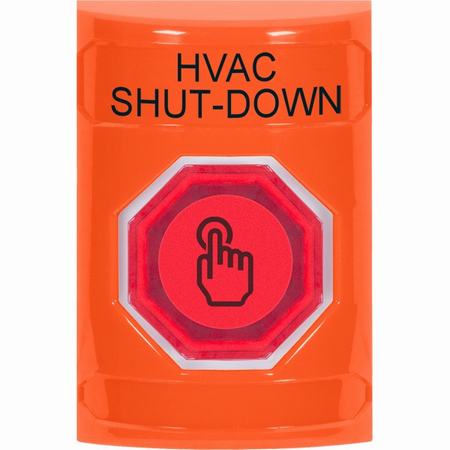 SS2506HV-EN STI Orange No Cover Momentary (Illuminated) with Red Lens Stopper Station with HVAC SHUT DOWN Label English