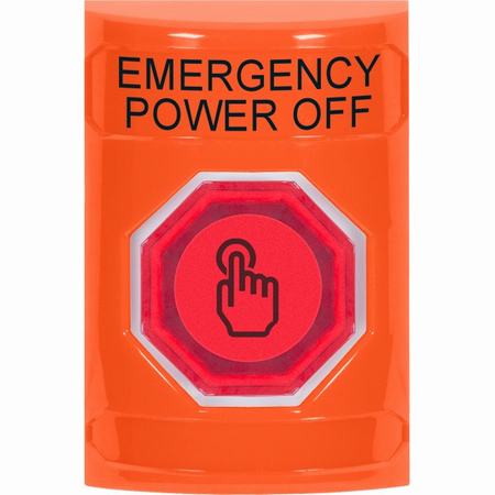 SS2506PO-EN STI Orange No Cover Momentary (Illuminated) with Red Lens Stopper Station with EMERGENCY POWER OFF Label English