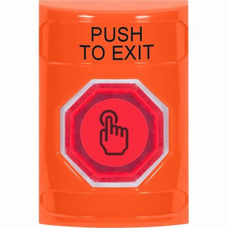 SS2506PX-EN STI Orange No Cover Momentary (Illuminated) with Red Lens Stopper Station with PUSH TO EXIT Label English