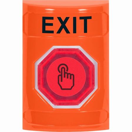 SS2506XT-EN STI Orange No Cover Momentary (Illuminated) with Red Lens Stopper Station with EXIT Label English