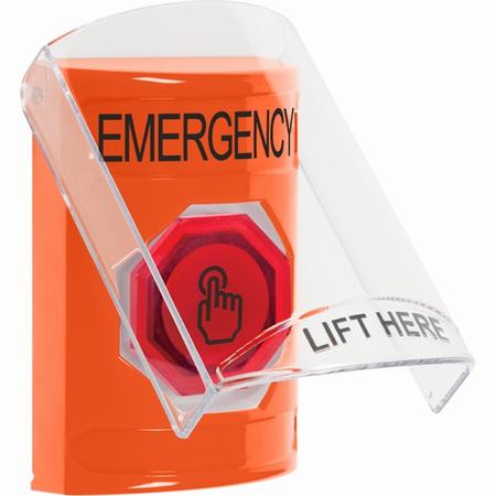 SS2527EM-EN STI Orange Indoor Only Flush or Surface Cover Weather Resistant Momentary (Illuminated) with Red Lens Stopper Station with EMERGENCY Label English