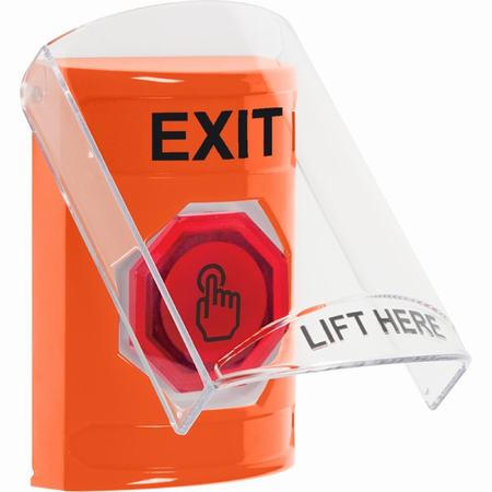 SS2527XT-EN STI Orange Indoor Only Flush or Surface Cover Weather Resistant Momentary (Illuminated) with Red Lens Stopper Station with EXIT Label English