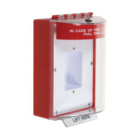 STI-13410FR STI Universal Stopper Dome Cover Enclosed Back Box, Sealed Mounting Plate and Hood - Fire Label - Red