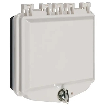 STI-7511E-OW STI NEMA Rated Indoor/Outdoor Polycarbonate Enclosure with Open Back Box for Flush Mount Applications and Exterior Thumb Lock - 5.44" H x 7.43" W x 2.15" D - White - Solid Door