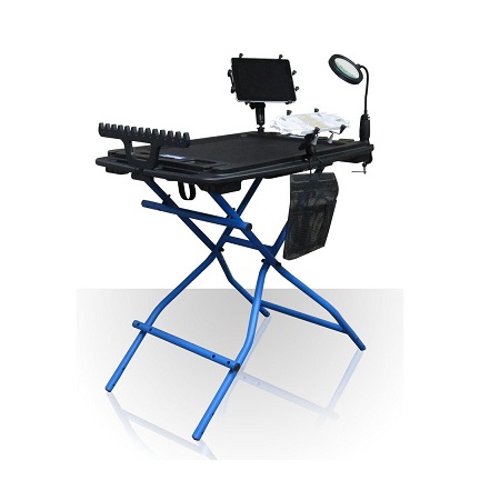 SW-35D FiberFox Deluxe Workstation 35"x22" Work Area with Floor Stand, Cable Management Bracket, Stand-offs, Splice Tray Holder, LED Dual Power Light, Magnifying Glass, Wheel Kit and 3 Pocket Pouch