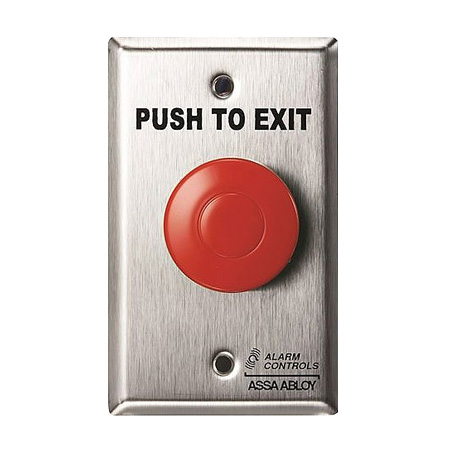 TS-14R Alarm Controls Pneumatic Time Delay 1 N/O & 1 N/C Contact 1-1/2" Diameter Red Push Button "PUSH TO EXIT" Single Gang Stainless Steel Plate