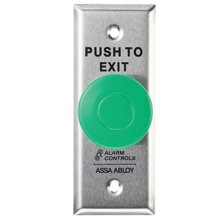 TS-27NS Alarm Controls 1-1/2" Diameter Green Push Button 1 N/O 1 N/C Momentary Switch Continuous Contacts Rated 10 AMP "PUSH TO EXIT" 1-3/4" Stainless Steel Plate