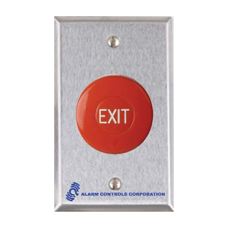 TS-36 Alarm Controls 1 1/2" Dia. Red Mushroom Button, Engraved "Exit", White Fill, 1 N/O 1 N/C 10A. Cont. S.G. S.S.