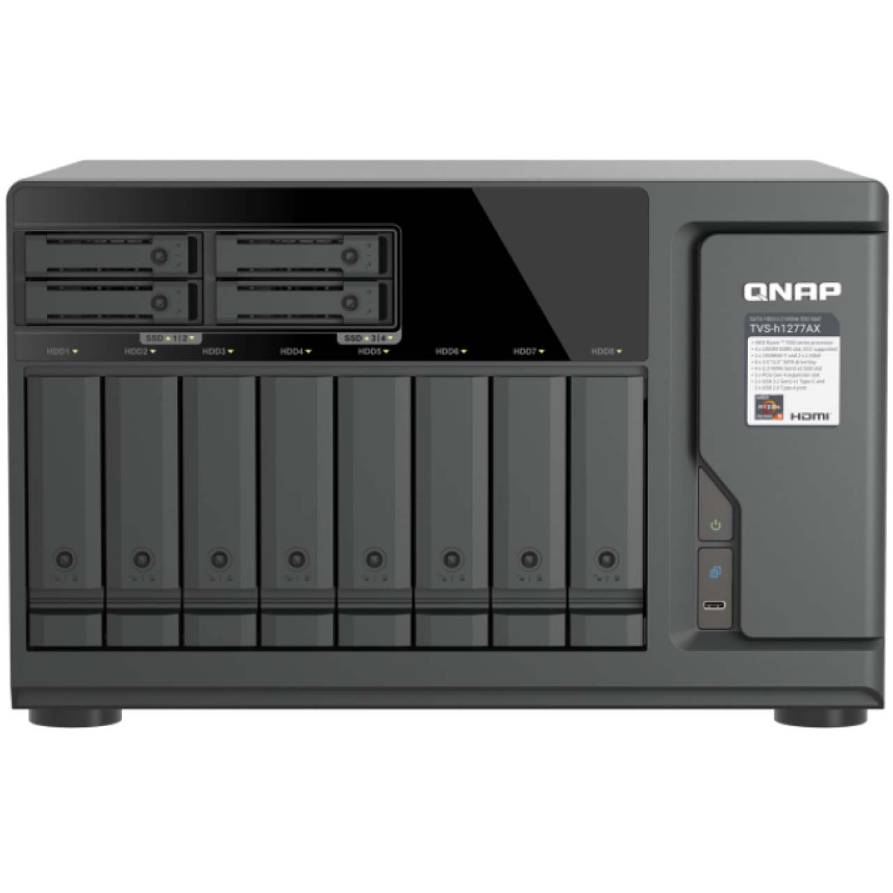 TVS-h1277AX-R5-16G-US QNAP QuTS Hero 12-Bay Rackmount NAS 5.1 GHz AMD Ryzen Pro 7645 6-core 16GB DDR5 Non-ECC RAM - No HDD