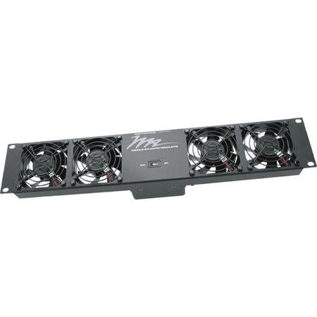 UQFP-4RT Middle Atlantic Ultra Quiet Fan Panel with Thermostatic Control, 4 Fans (DC), Front Switch, 2 Space, Black Finish