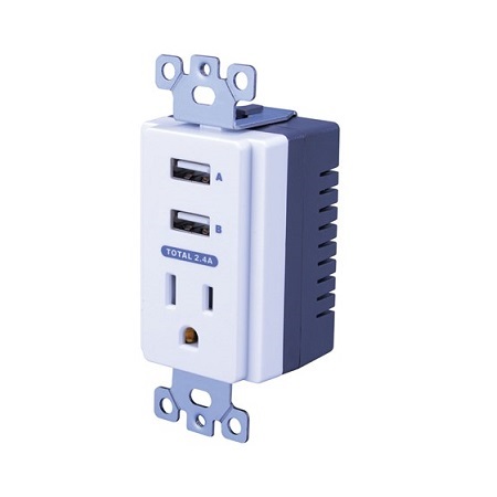 USBWP5V Vanco Dual USB In-Wall Charger with AC