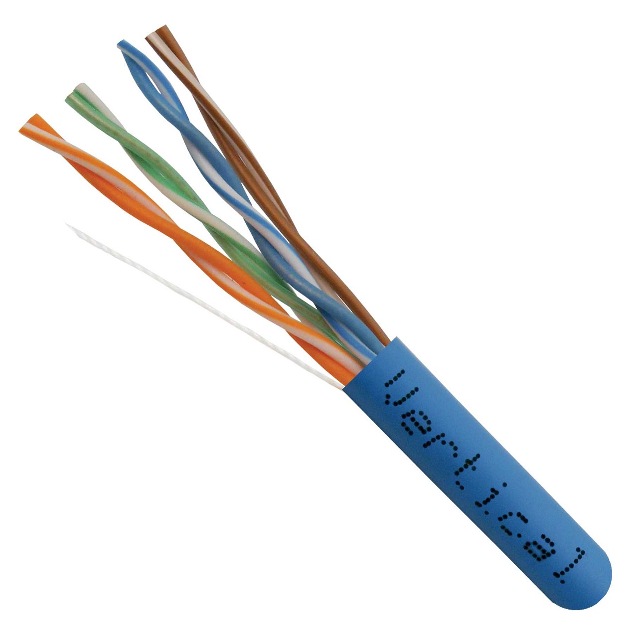 055-453/P/BL Vertical Cable 055-453 Series 24 AWG 8 Unshielded Twisted Pair Solid Bare Copper CMP Plenum Cat5e Cable - 1000' Pull Box - Blue