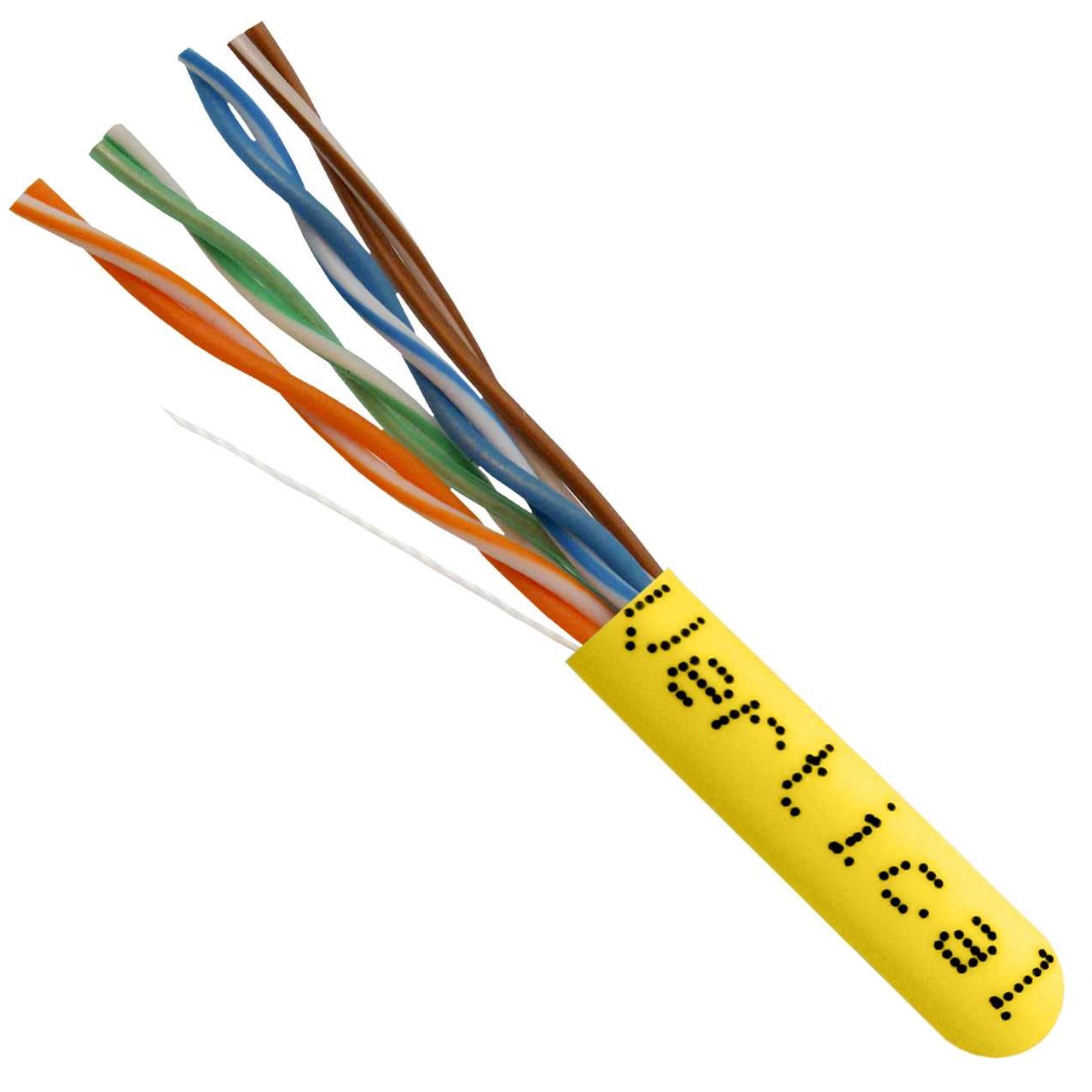 055-459/P/YL Vertical Cable 055-459 Series 24 AWG 8 Unshielded Twisted Pair Solid Bare Copper CMP Plenum Cat5e Cable - 1000' Pull Box - Yellow