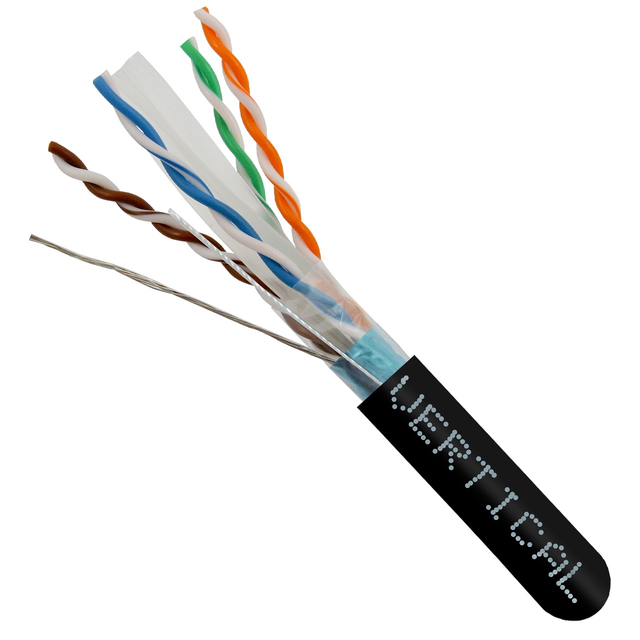 064-700/A/S/BK Vertical Cable 064-700 Series 23 AWG 4 Shielded Twisted Pair Solid Bare Copper CMR Non-Plenum Cat6A Cable - 1000' Wooden Spool - Black