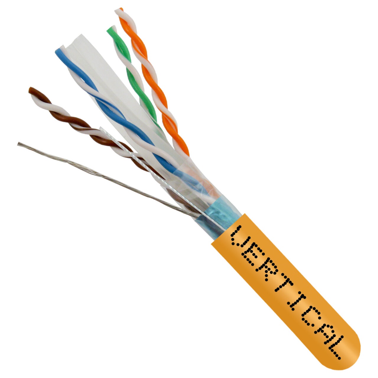 064-704/A/S/OR Vertical Cable 064-704 Series 23 AWG 4 Shielded Twisted Pair Solid Bare Copper CMR Non-Plenum Cat6A Cable - 1000' Wooden Spool - Orange