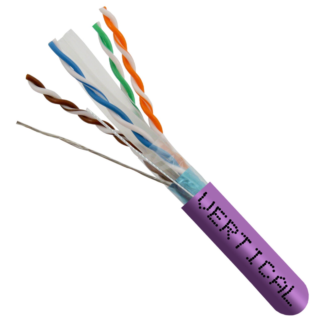 064-706/A/S/PR Vertical Cable 064-706 Series 23 AWG 4 Shielded Twisted Pair Solid Bare Copper CMR Non-Plenum Cat6A Cable - 1000' Wooden Spool - Purple