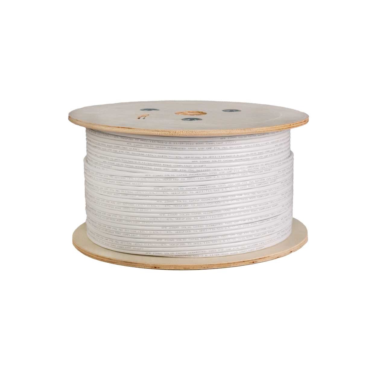 065-707/A/P/WH Vertical Cable 065-707 Series 23 AWG Unshielded Twisted Pair Solid Bare Copper CMP Plenum Cat6A Cable - 1000' Wooden Spool - White