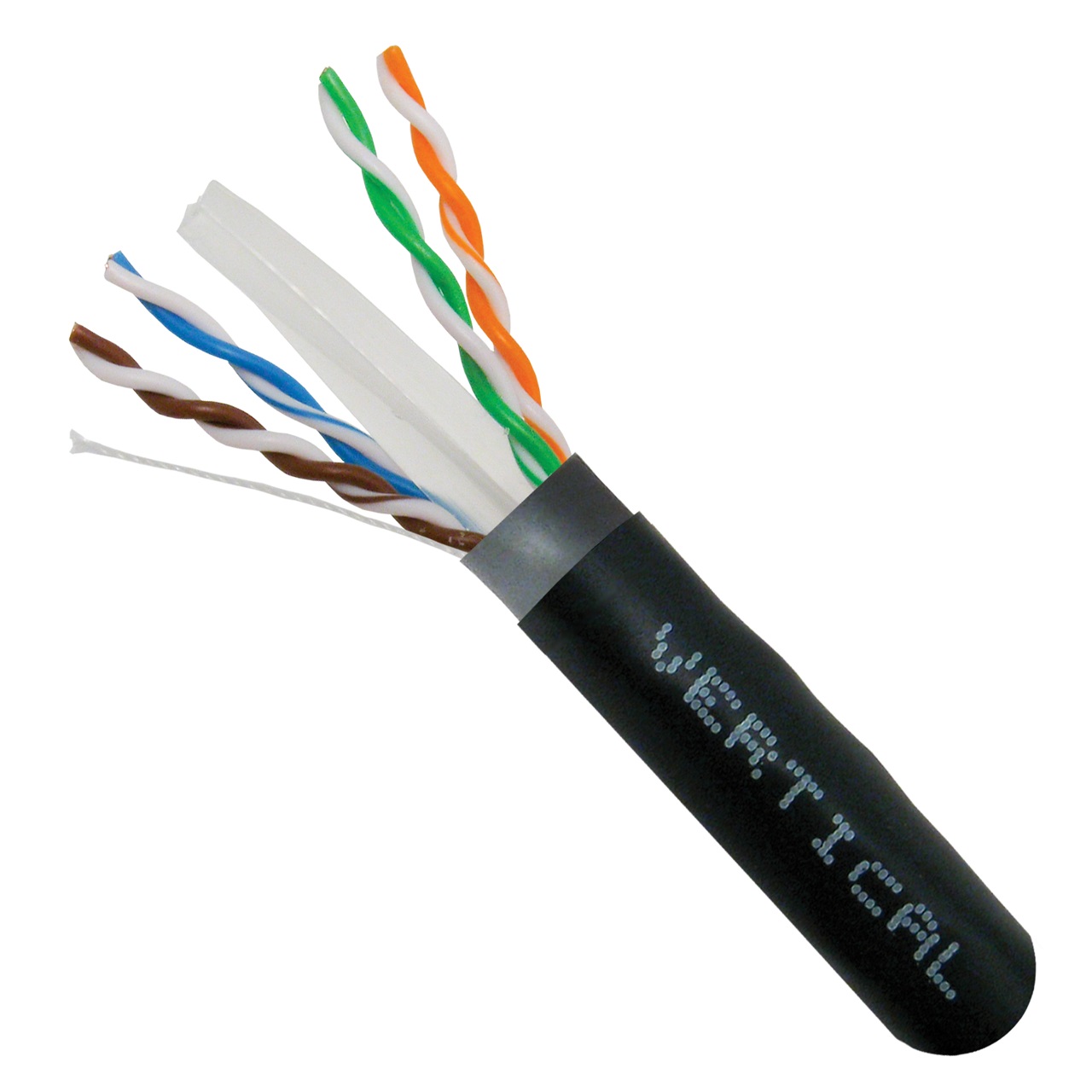 069-557/US/CMXT Vertical Cable 069-557 Series 23 AWG 4 Unshielded Twisted Pair Solid Bare Copper Dual Jacket CMXT Non-Plenum Cat6 Direct Burial Cable - 1000' Wooden Spool - Black