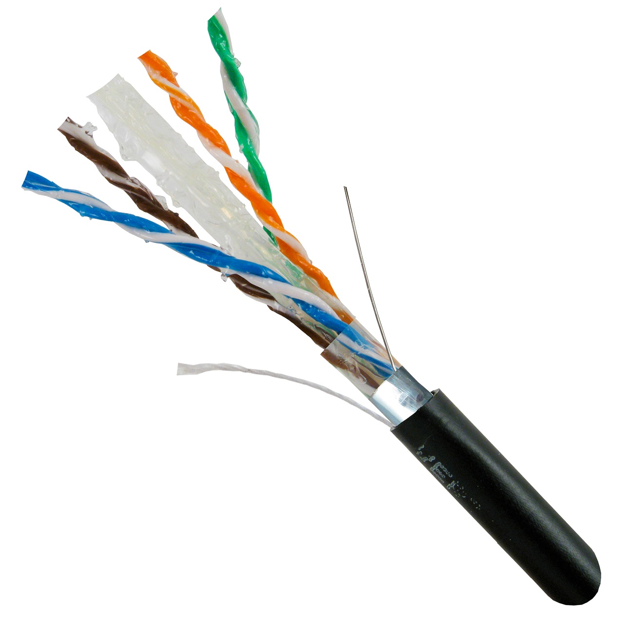 069-558/S/CMXF Vertical Cable 069-558 Series 23 AWG 4 Unshielded Twisted Pair Solid Bare Copper Dual Jacket CMXT Non-Plenum Cat6 Gel-Flooded Core Direct Burial Cable - 1000' Wooden Spool - Black