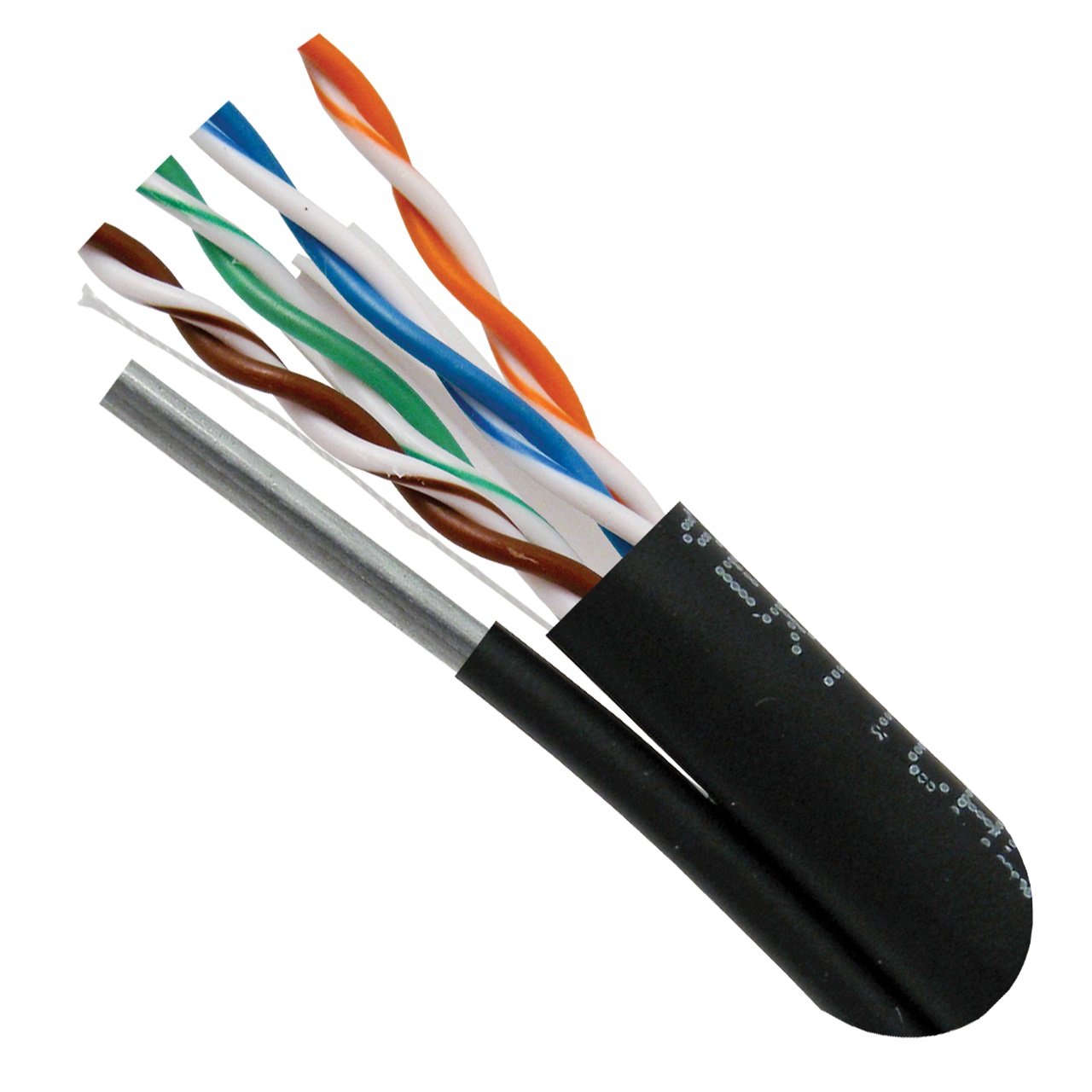 069-562/MESG Vertical Cable 069-562 Series 23 AWG 8 Unshielded Twisted Pair Solid Bare Copper LLDPE Jacket CMX Non-Plenum Cat6 Galvanized Steel Messenger Direct Burial / Aerial Cable - 1000' Wooden Spool - Black