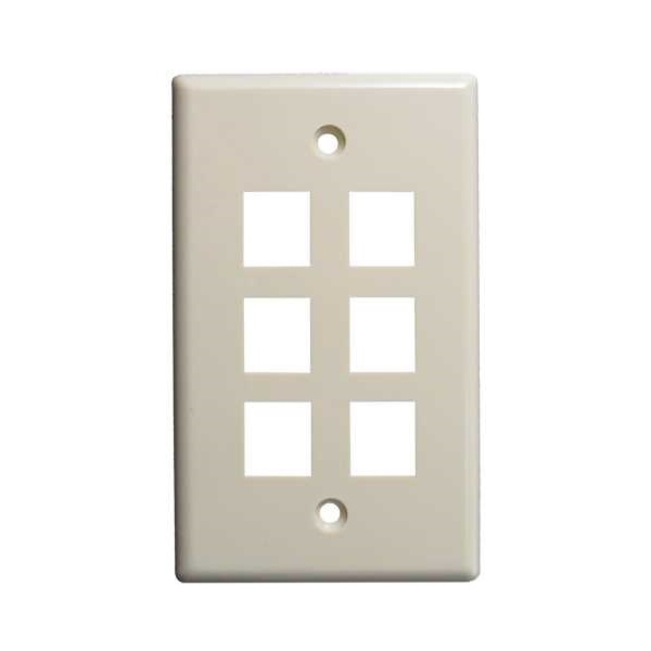 304-J2643/6P/AL Vertical Cable Keystone Wall Plate, 6-Port - Almond