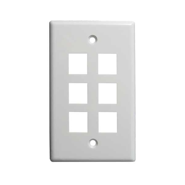 304-J2645/6P/WH Vertical Cable Keystone Wall Plate, 6-Port - White