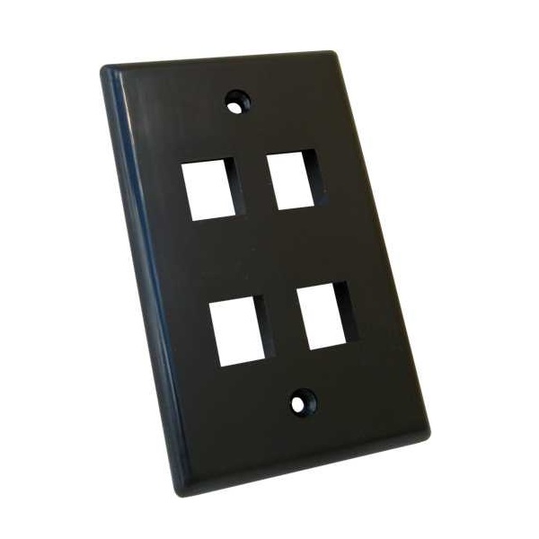 304-J2649/4P/BK Vertical Cable Keystone Wall Plate, 4-Port - Black