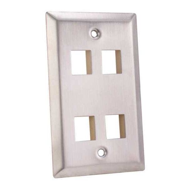 304-J2655/4P/S Vertical Cable Wall Plate, 4-Port, Stainless Steel