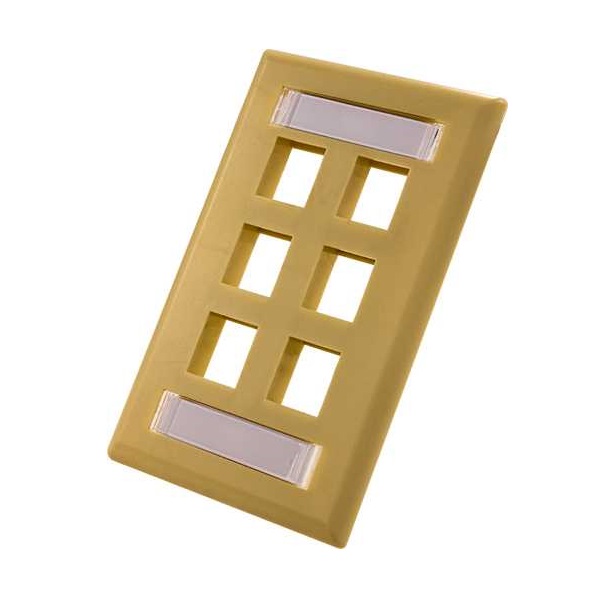 305-322ID/6P/IV Vertical Cable Wall Plate with ID Window, 6-Port - Ivory