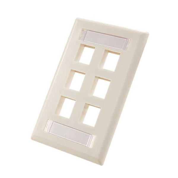 305-323ID/6P/WH Vertical Cable Wall Plate with ID Window, 6-Port - White