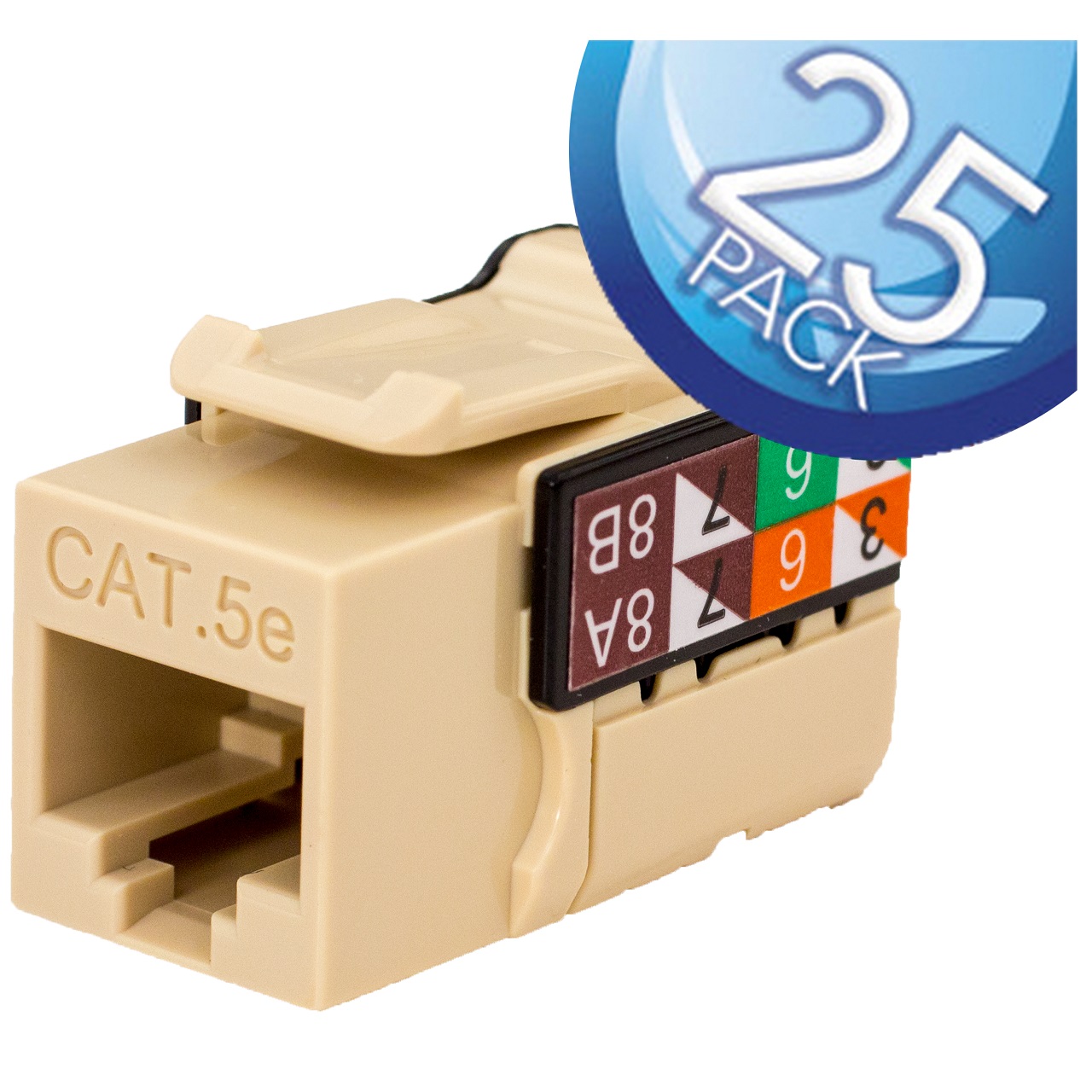 351-V2606/IV/25 Vertical Cable CAT5E Data Grade Keystone Jack 90Â° 8x8 Conductors - 25 Pack - Ivory
