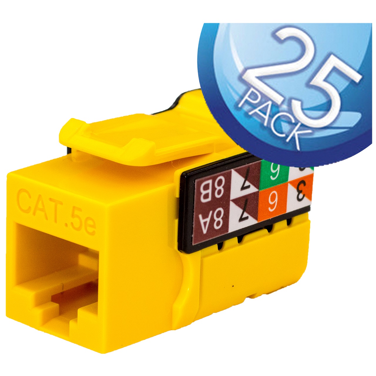 351-V2611/YL/25 Vertical Cable CAT5E Data Grade Keystone Jack 90Â° 8x8 Conductors - 25 Pack - Yellow