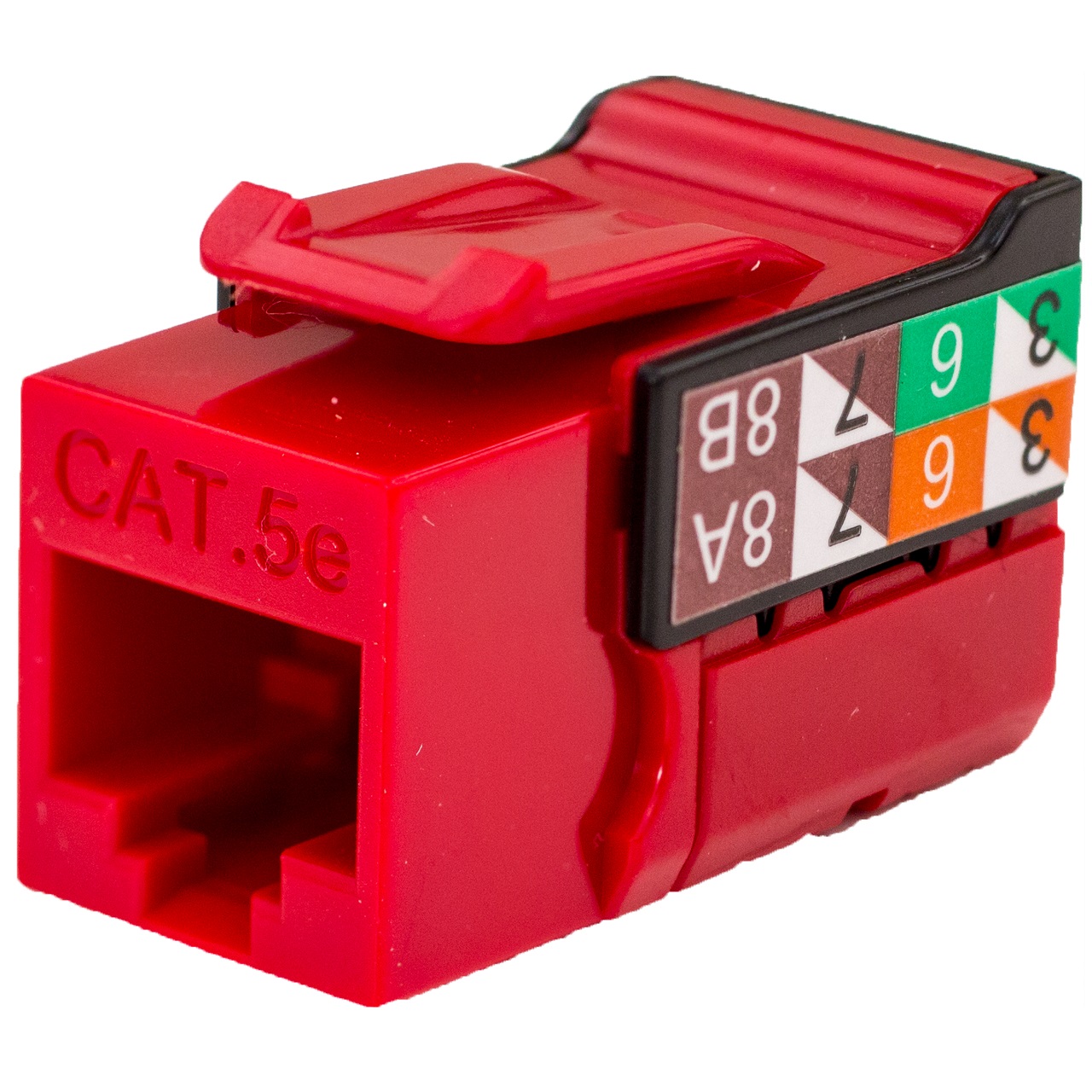 351-V2620/RD Vertical Cable CAT5E Data Grade Keystone Jack 90Â° 8x8 Conductors - Red