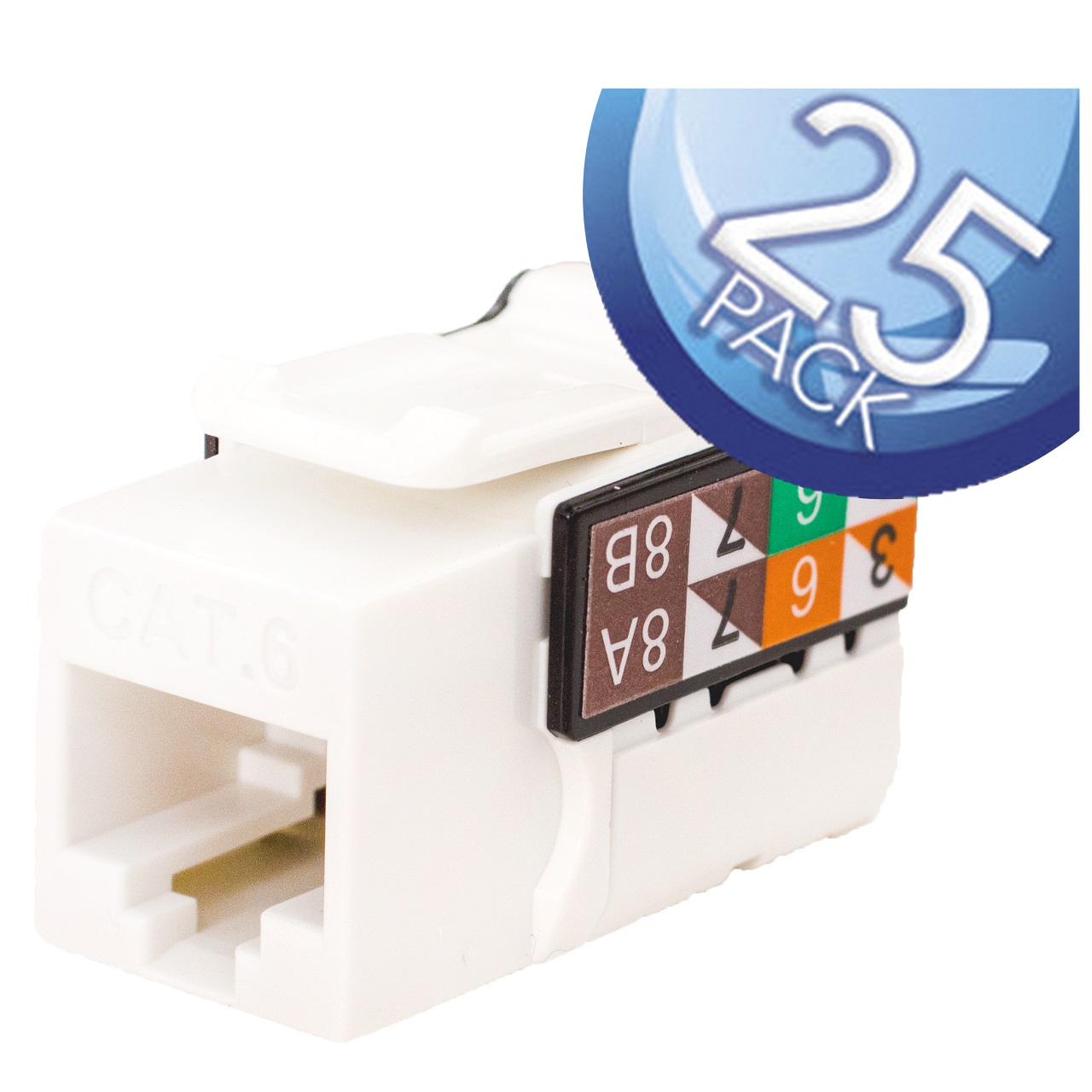 352-V2700/BW/25 Vertical Cable 353 Series CAT6 V-Max Keystone Jacks - 25 Pack - Bright White