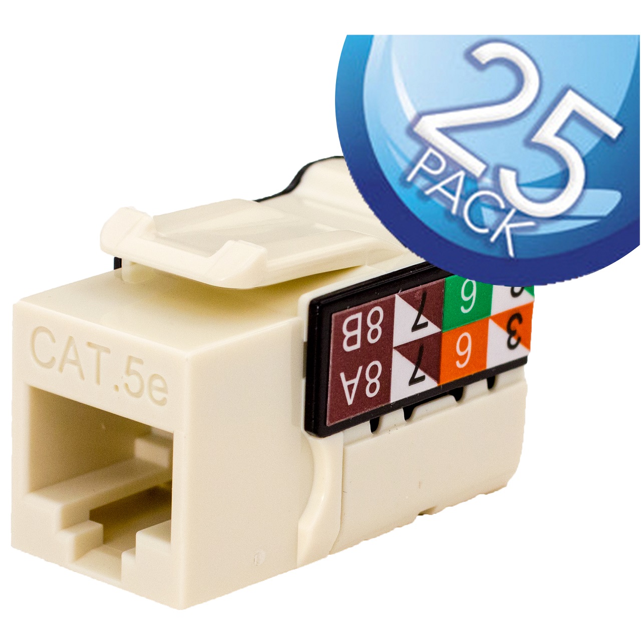 352-V2701/AL/25 Vertical Cable CAT6 Data Grade Keystone Jack 90Â° 8x8 Conductors - 25 Pack - Almond