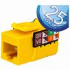 352-V2711/YL/25 Vertical Cable CAT6 Data Grade Keystone Jack 90° 8x8 Conductors - 25 Pack - Yellow
